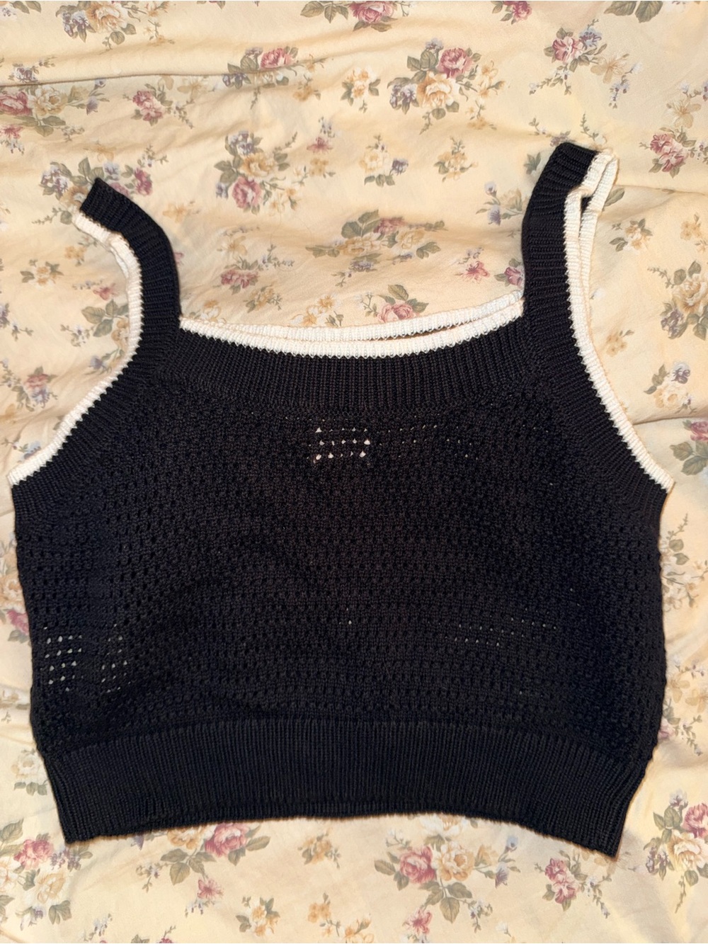 Cotton On Black Cropped Knit Tank with White Trim
